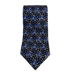 Jhane Barnes Mens Blue Silver Black Geometric Swirl 100% Silk Necktie Italy